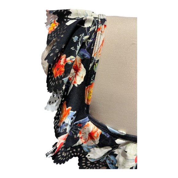 AZURA AUSTRALIA Bikini Top Size 10 Ruffles Laser Cutout Floral Very Cute - Picture 11 of 12